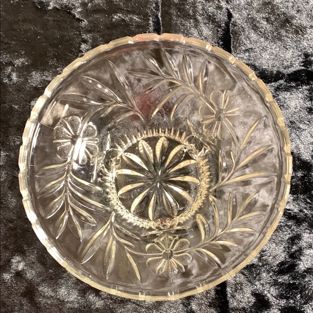 Vintage Intricate Floral Footed Glass Bowl